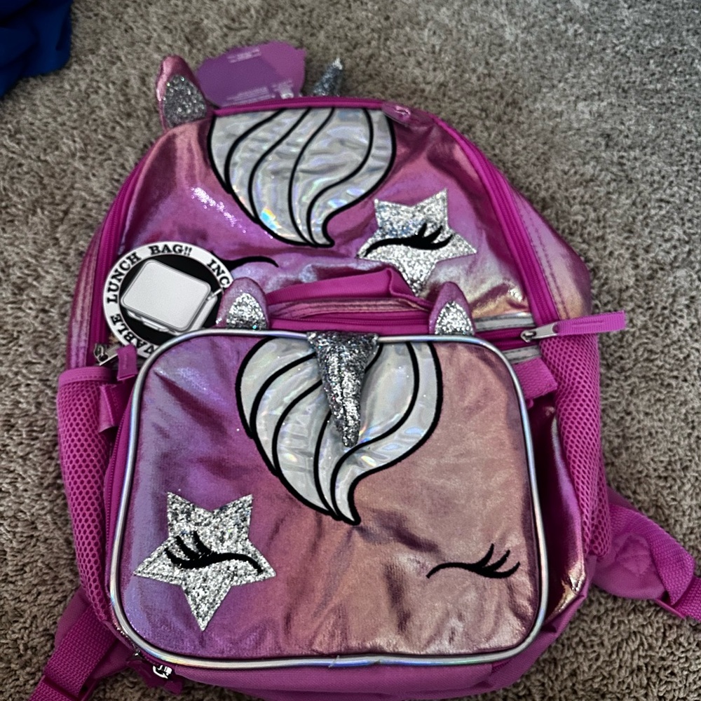 Kohl's Pink and Silver Unicorn Backpack Set